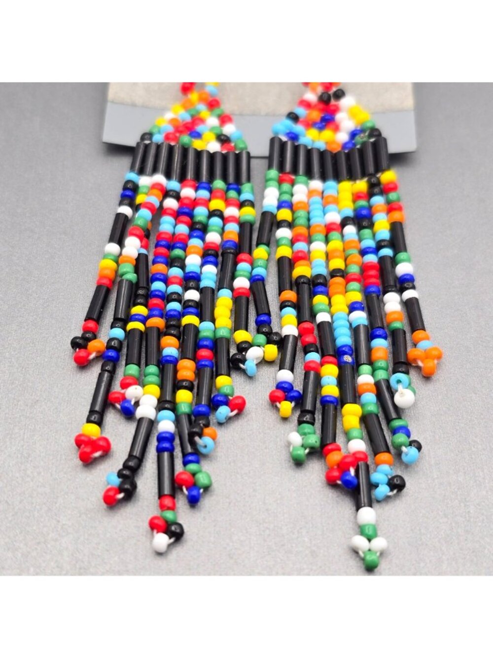VTG Southwestern Beaded Fringe Earrings 3.75" Boho Chandelier Native Style Multi - Picture 3 of 6